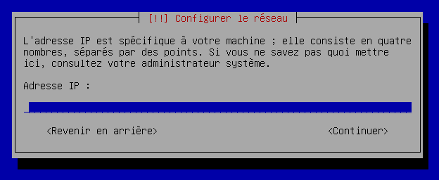Saisie de l'adresse IP