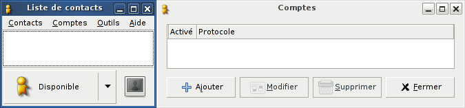 Gaim, liste des contacts et liste des comptes