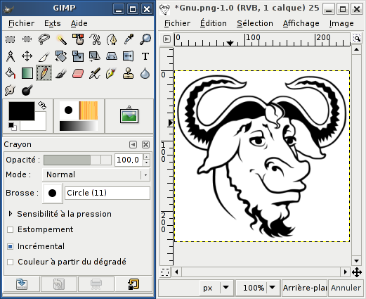 Gimp, fenêtres d'outils et d'image