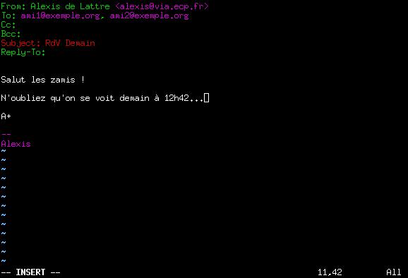 Mutt : écriture d'un mail